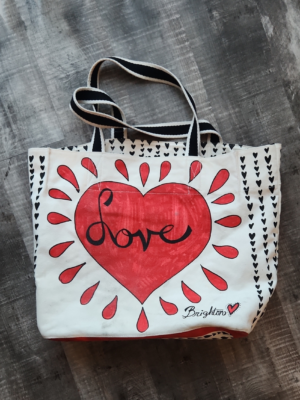Brighton White & Red Love Heart Canvas Tote